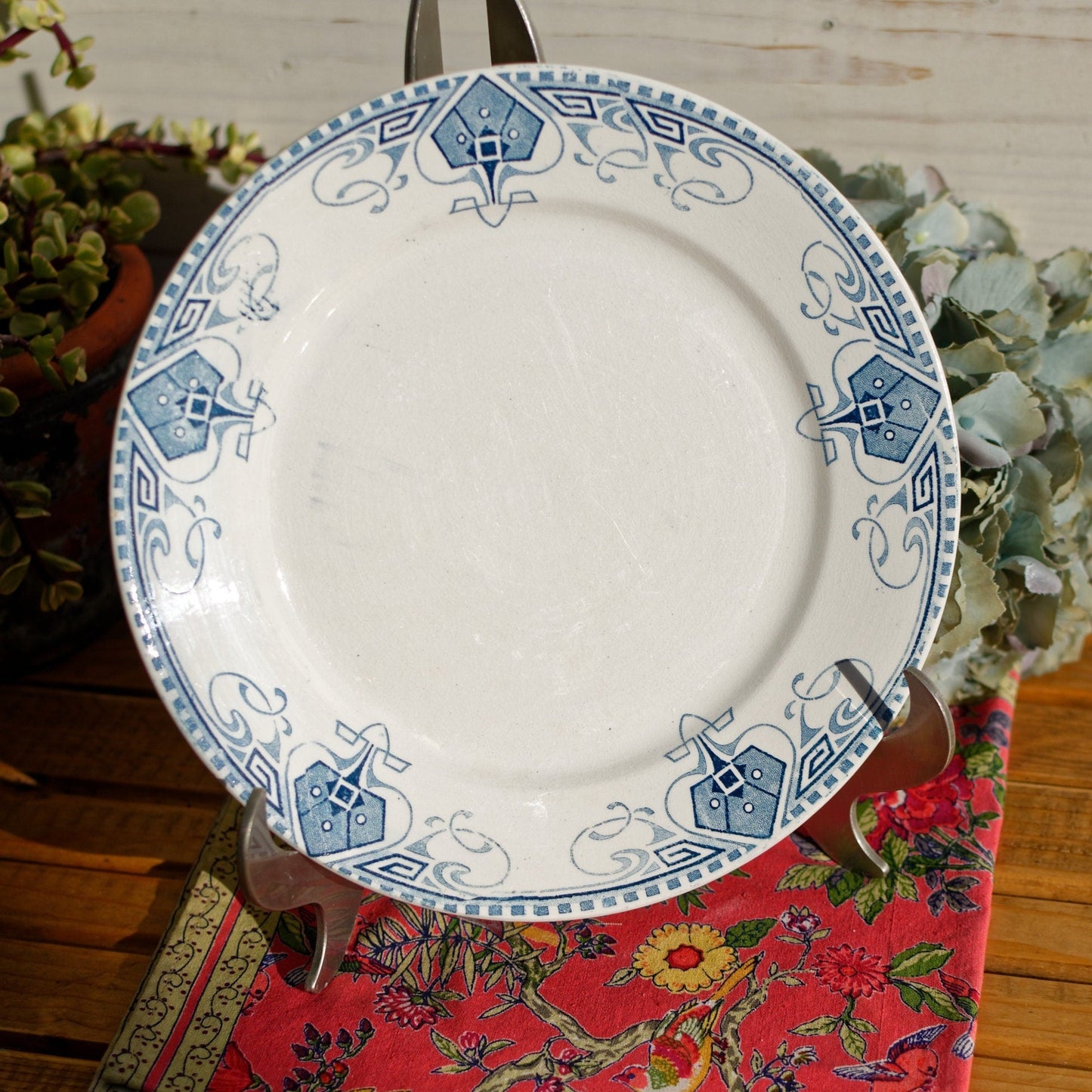 French Ironstone Blue Transferware Small Plate GERMAINE France Sarreguemines U&C Terre de Fer