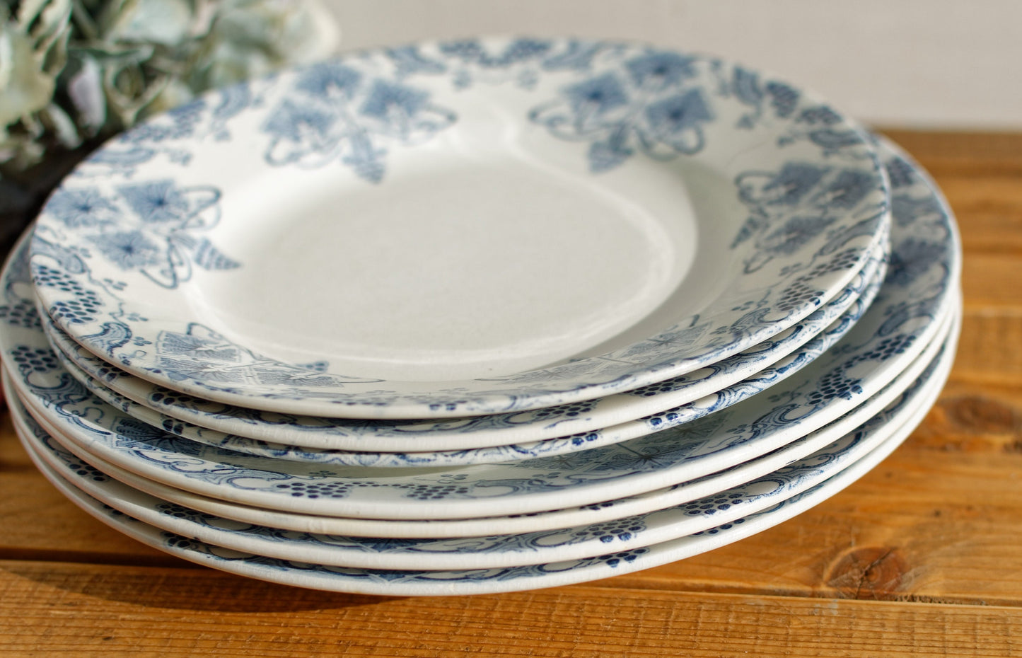 French Ironstone Blue Transferware Plate LEONIE Motif K&G (Keller et Guérin) Lunéville France Terre de Fer