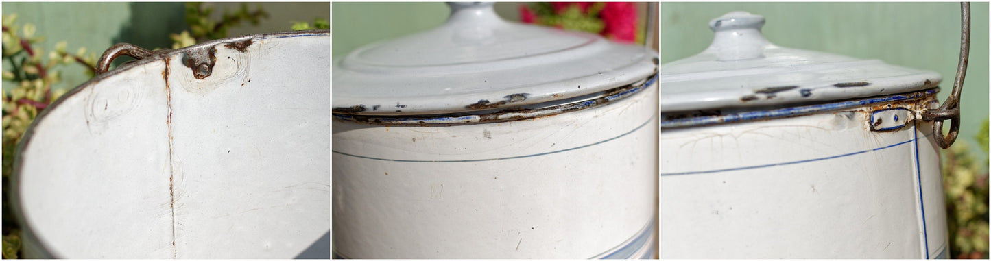 French Enamel Chambre Pot Bedroom Bin