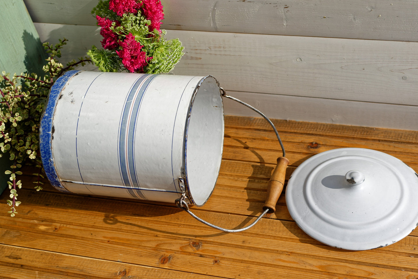 French Enamel Chambre Pot Bedroom Bin