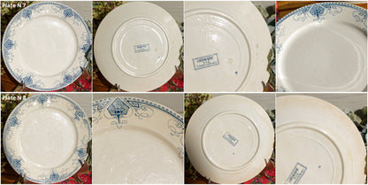 French Ironstone Blue Transferware Dinner Plate GERMAINE France Sarreguemines U&C Terre de Fer