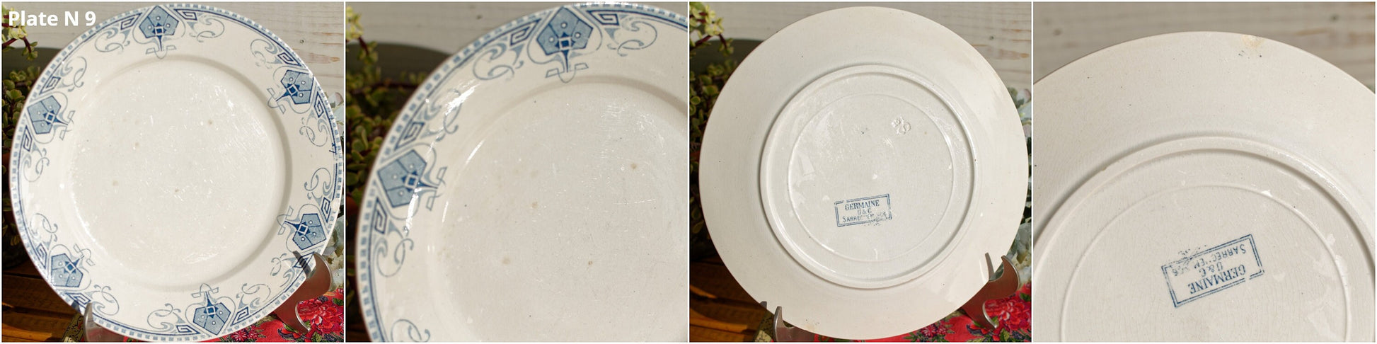 French Ironstone Blue Transferware Dinner Plate GERMAINE France Sarreguemines U&C Terre de Fer