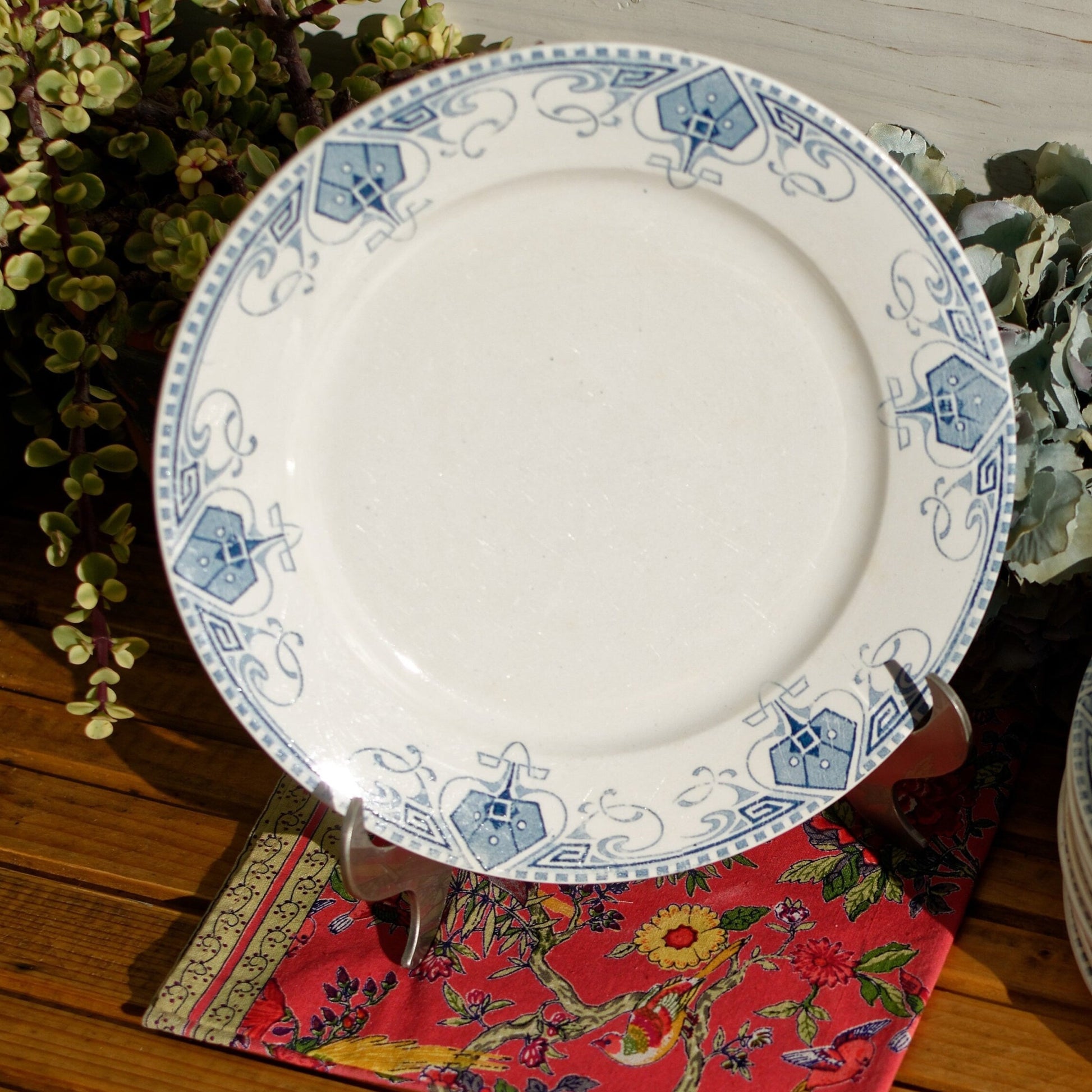 French Ironstone Blue Transferware Dinner Plate GERMAINE France Sarreguemines U&C Terre de Fer