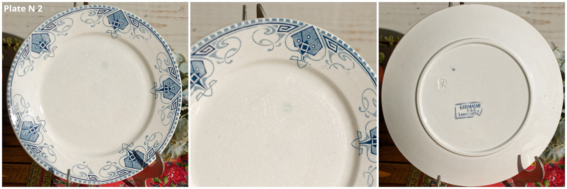 French Ironstone Blue Transferware Small Plate GERMAINE France Sarreguemines U&C Terre de Fer