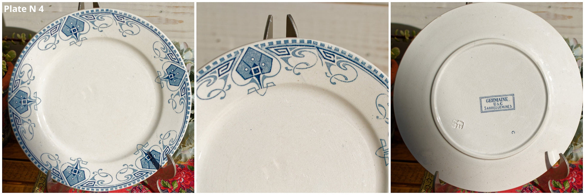 French Ironstone Blue Transferware Small Plate GERMAINE France Sarreguemines U&C Terre de Fer