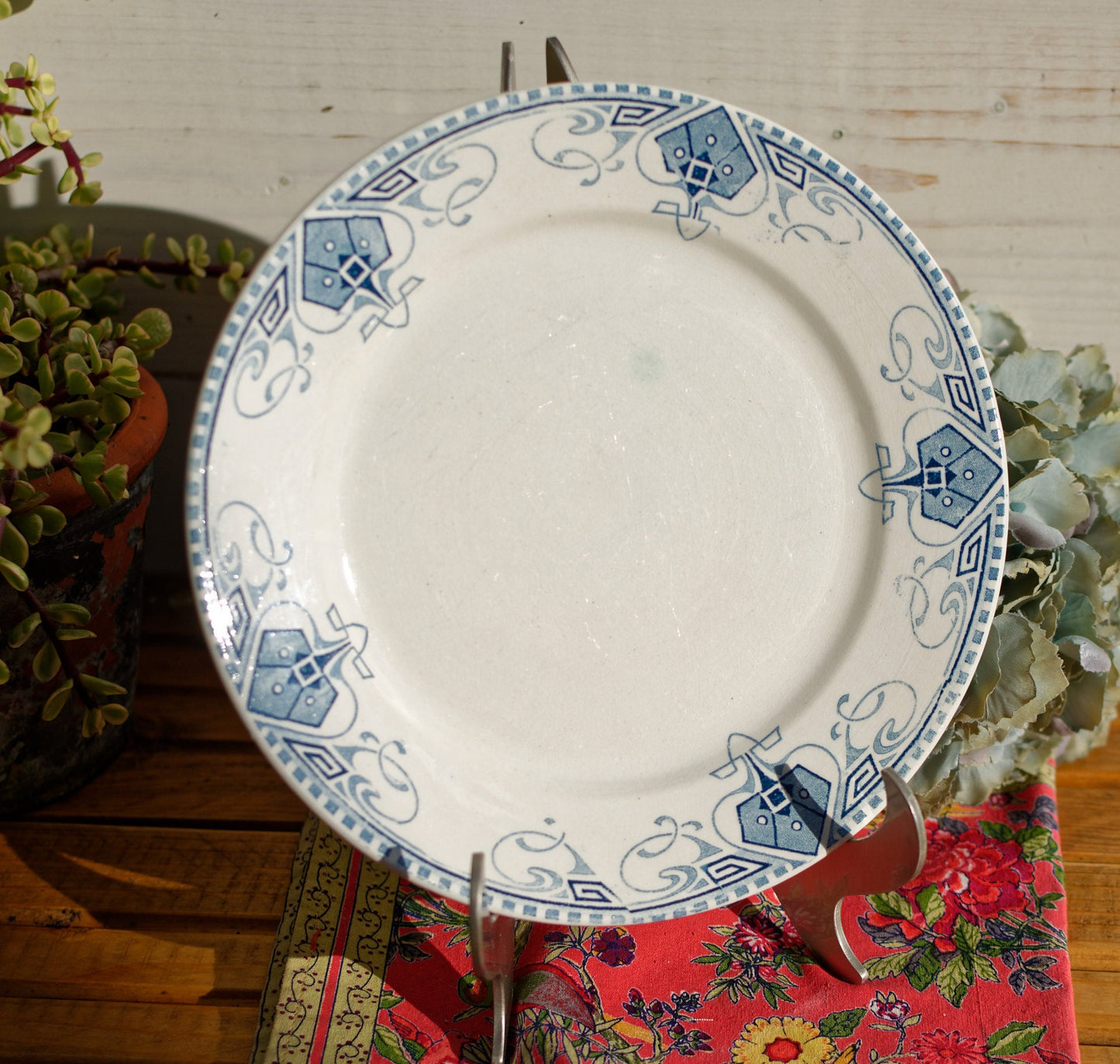 French Ironstone Blue Transferware Small Plate GERMAINE France Sarreguemines U&C Terre de Fer