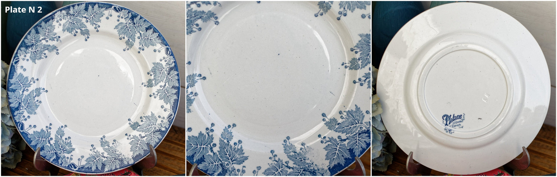 French Ironstone Blue Transferware Plate PLATANE Motif Ste Amand et Hamage Nord France Terre de Fer