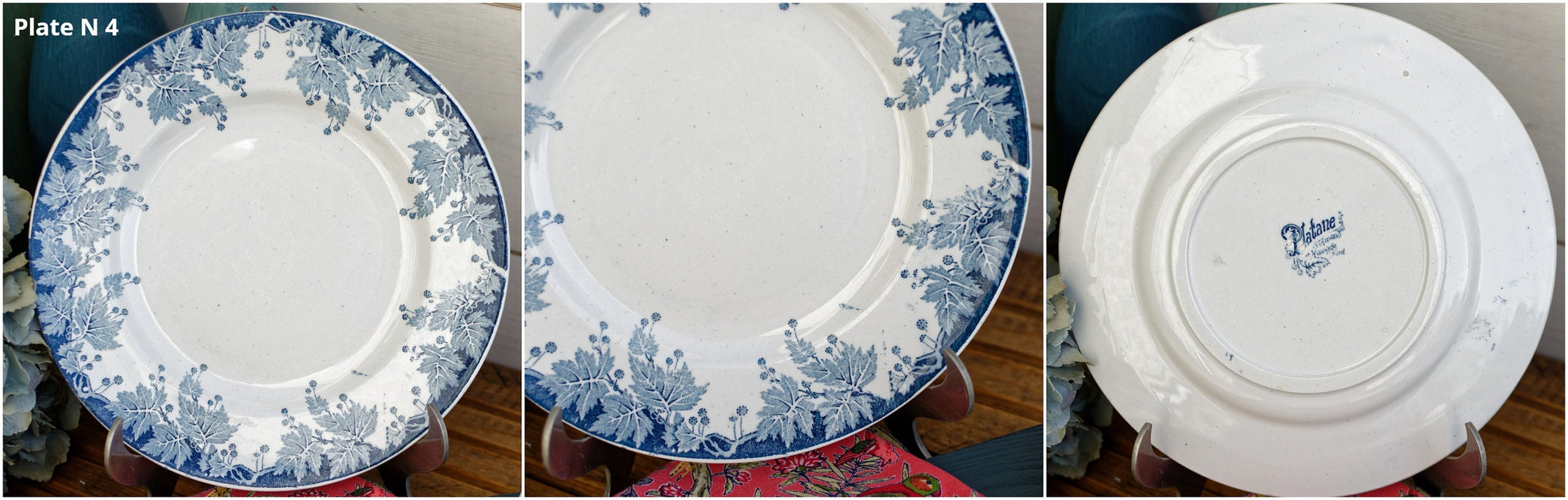 French Ironstone Blue Transferware Plate PLATANE Motif Ste Amand et Hamage Nord France Terre de Fer