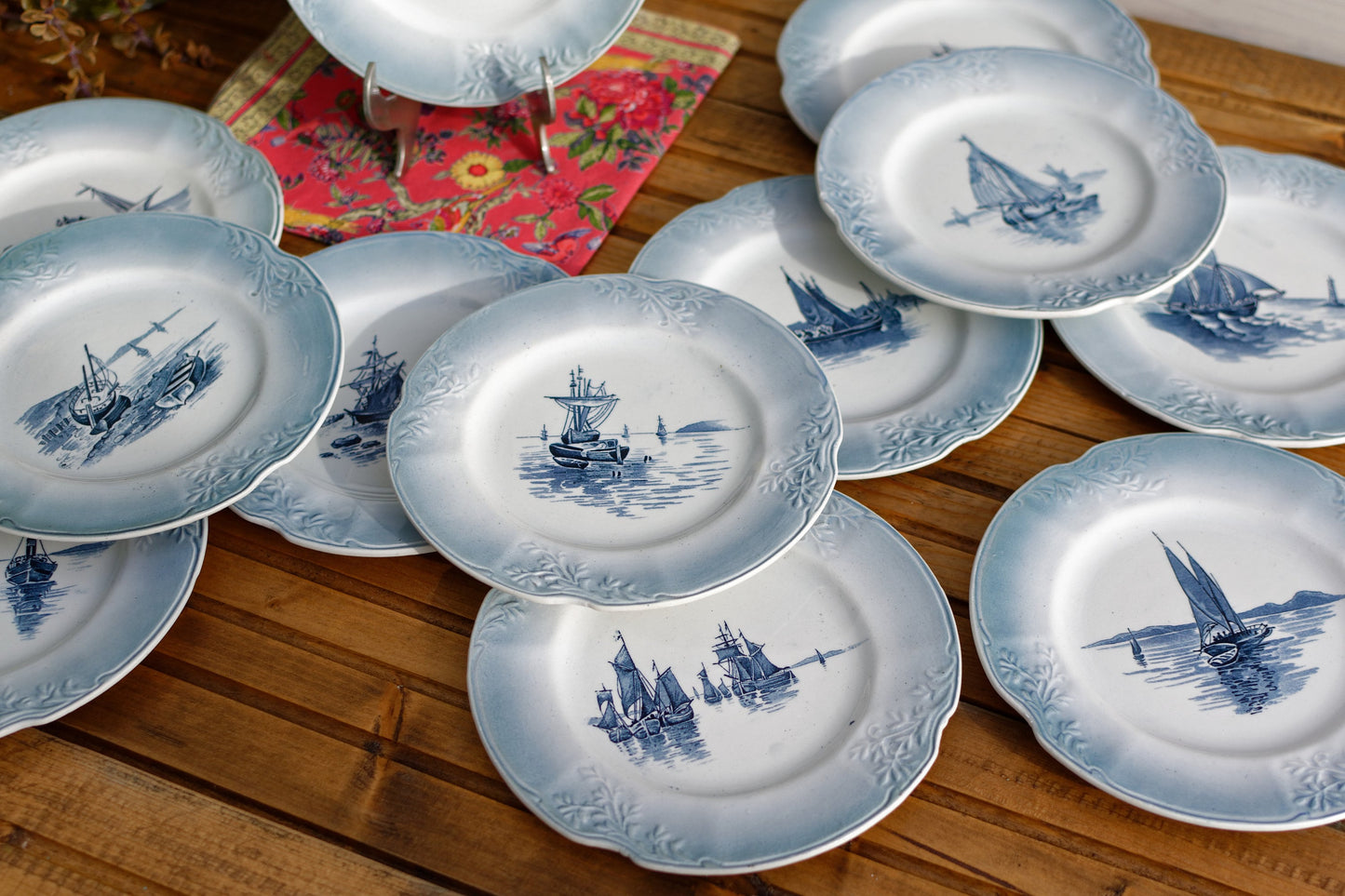 French Ironstone Blue Transferware Plate Marine Nautical Orchies Nord France Terre de Fer