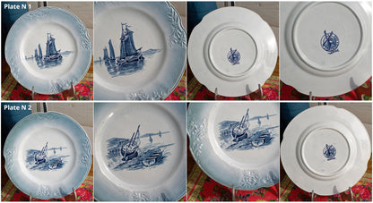 French Ironstone Blue Transferware Plate Marine Nautical Orchies Nord France Terre de Fer