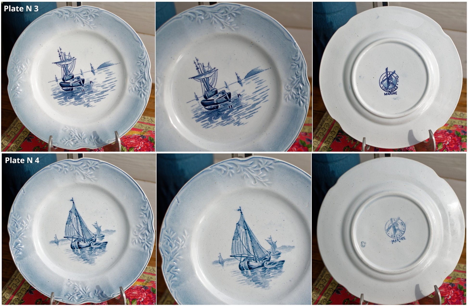 French Ironstone Blue Transferware Plate Marine Nautical Orchies Nord France Terre de Fer