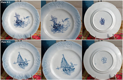 French Ironstone Blue Transferware Plate Marine Nautical Orchies Nord France Terre de Fer