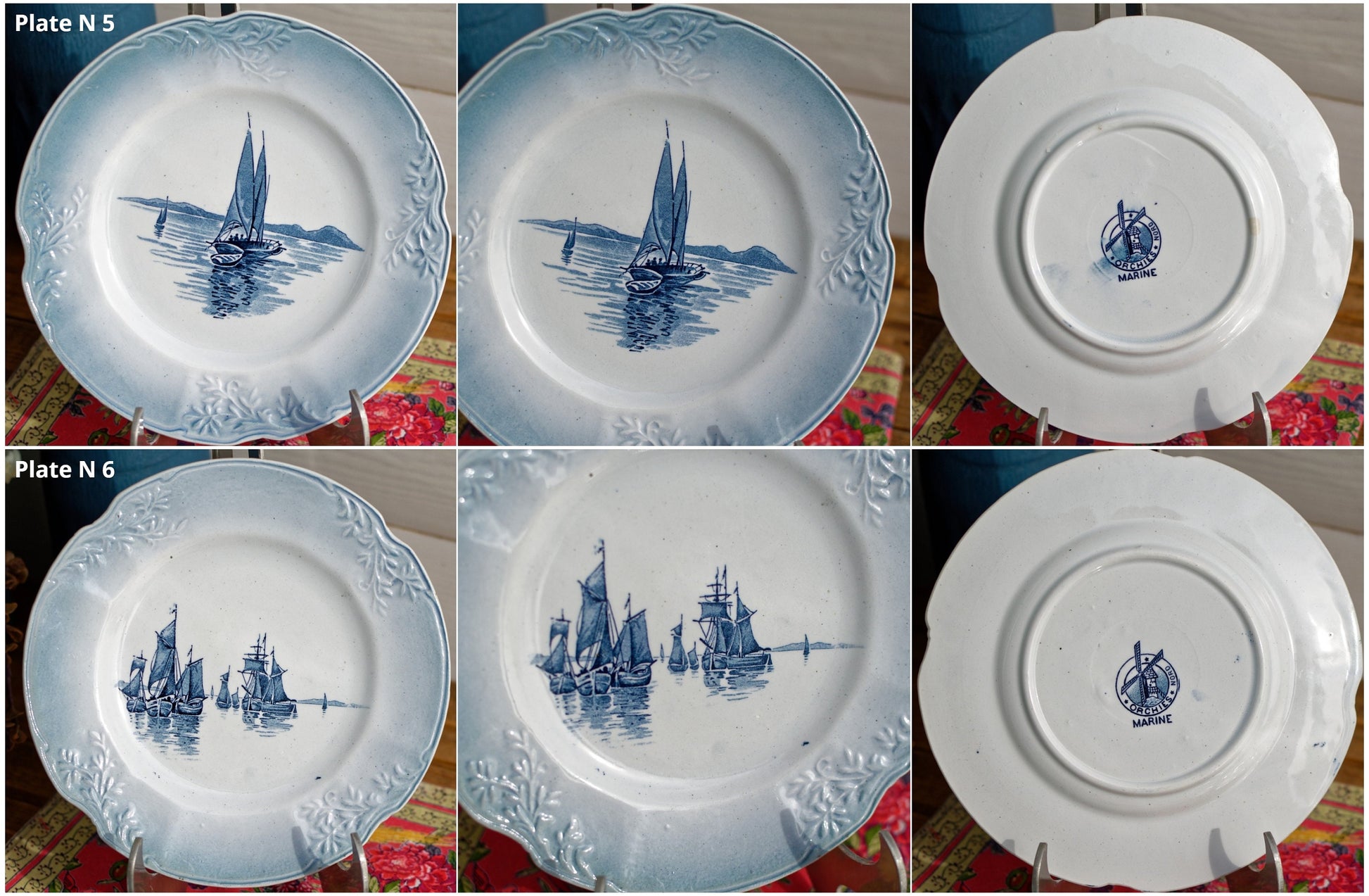 French Ironstone Blue Transferware Plate Marine Nautical Orchies Nord France Terre de Fer