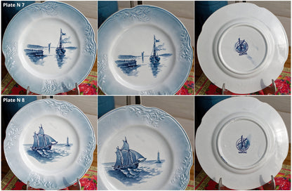 French Ironstone Blue Transferware Plate Marine Nautical Orchies Nord France Terre de Fer