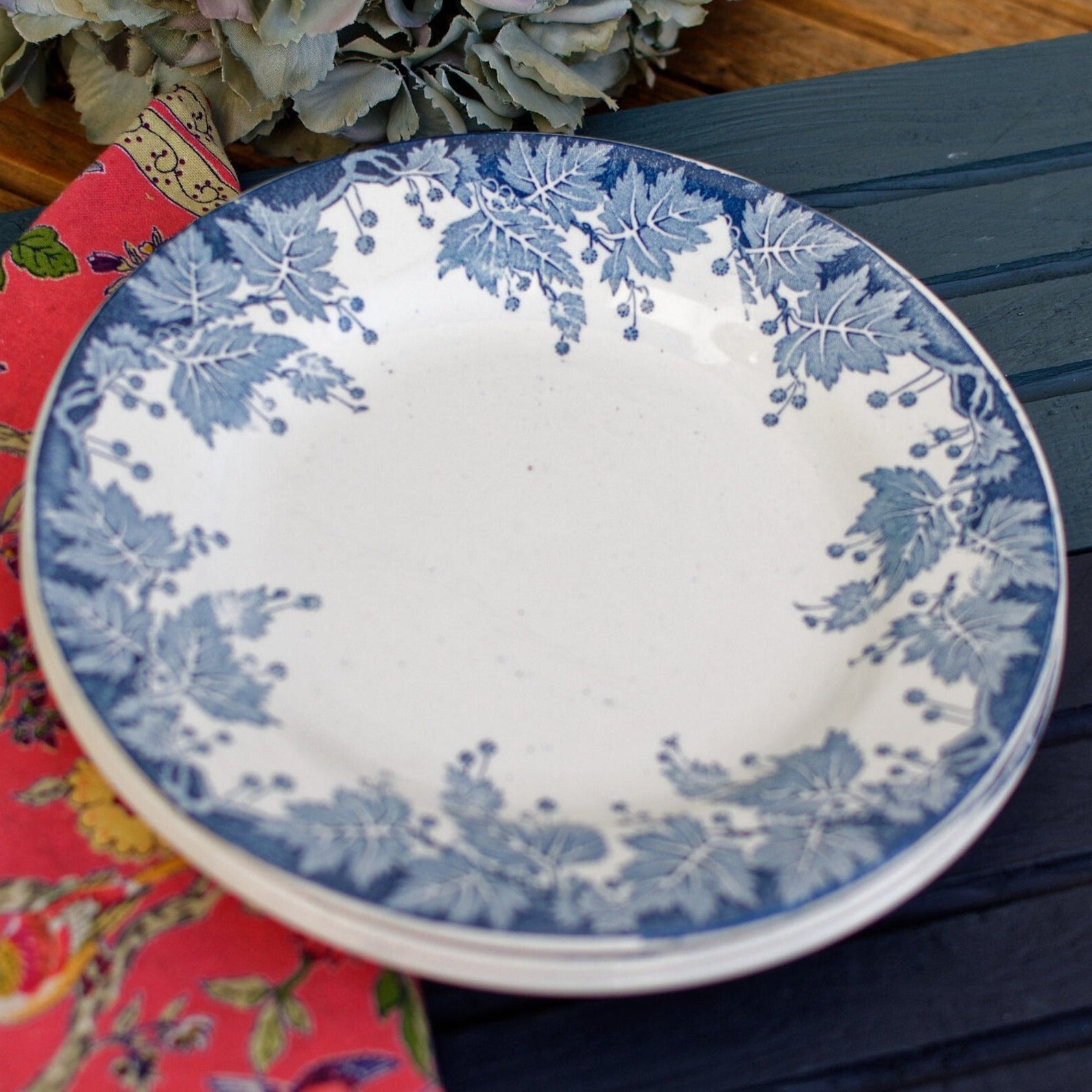 French Ironstone Blue Transferware Plate PLATANE Motif Ste Amand et Hamage Nord France Terre de Fer