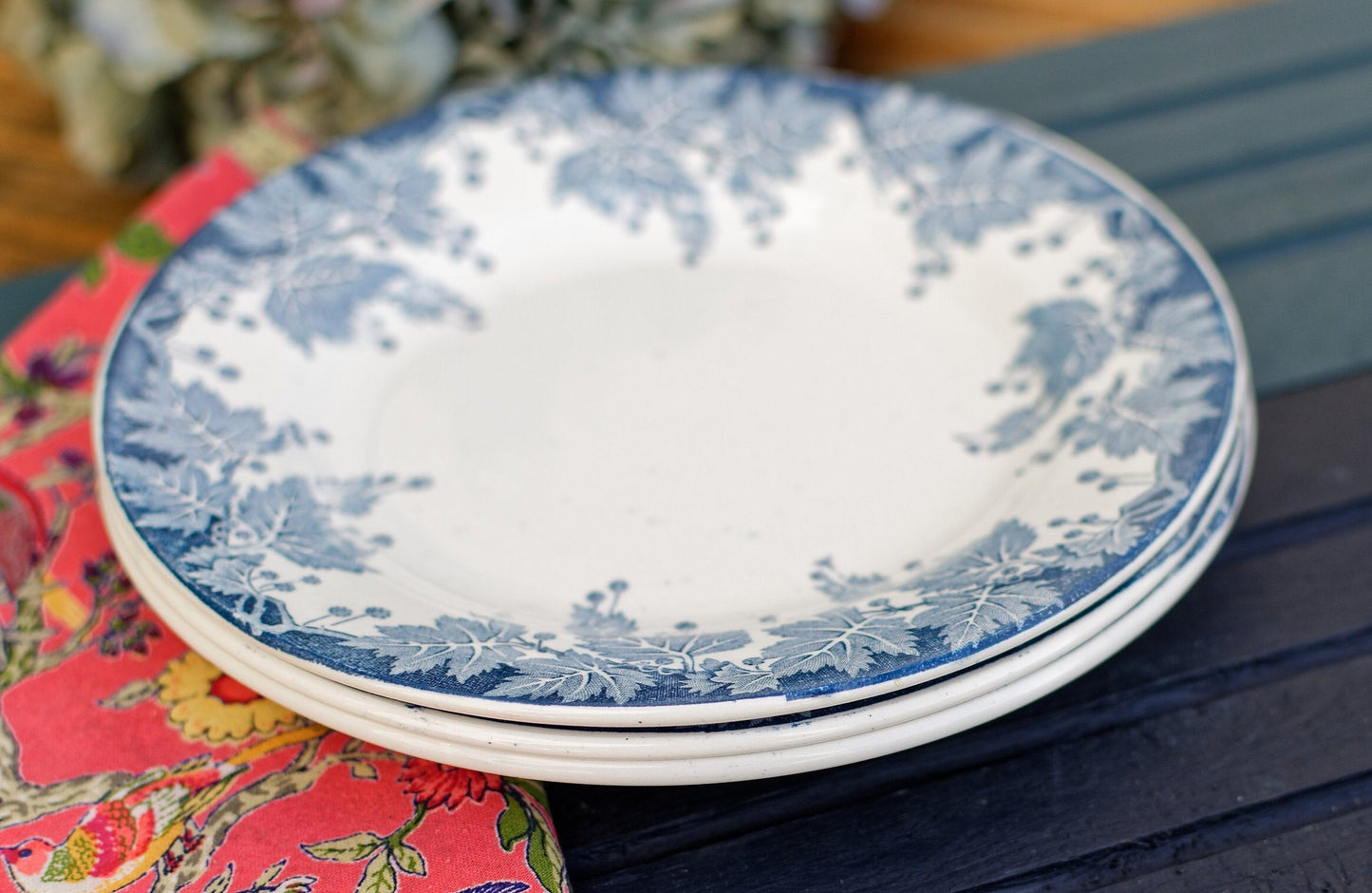 French Ironstone Blue Transferware Plate PLATANE Motif Ste Amand et Hamage Nord France Terre de Fer