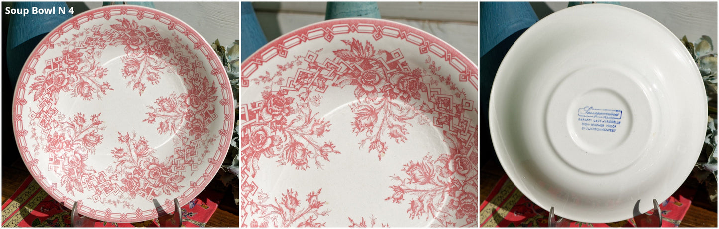 French Ironstone Red Transferware Bowl Sarreguemines Made in France Terre de Fer