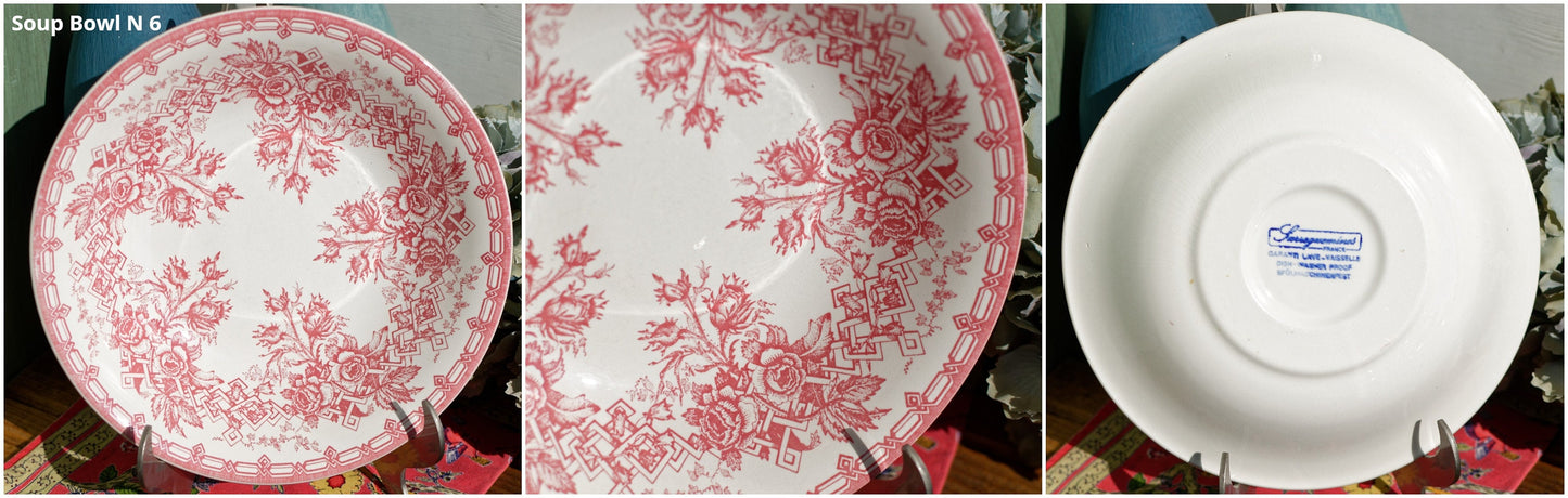 French Ironstone Red Transferware Bowl Sarreguemines Made in France Terre de Fer