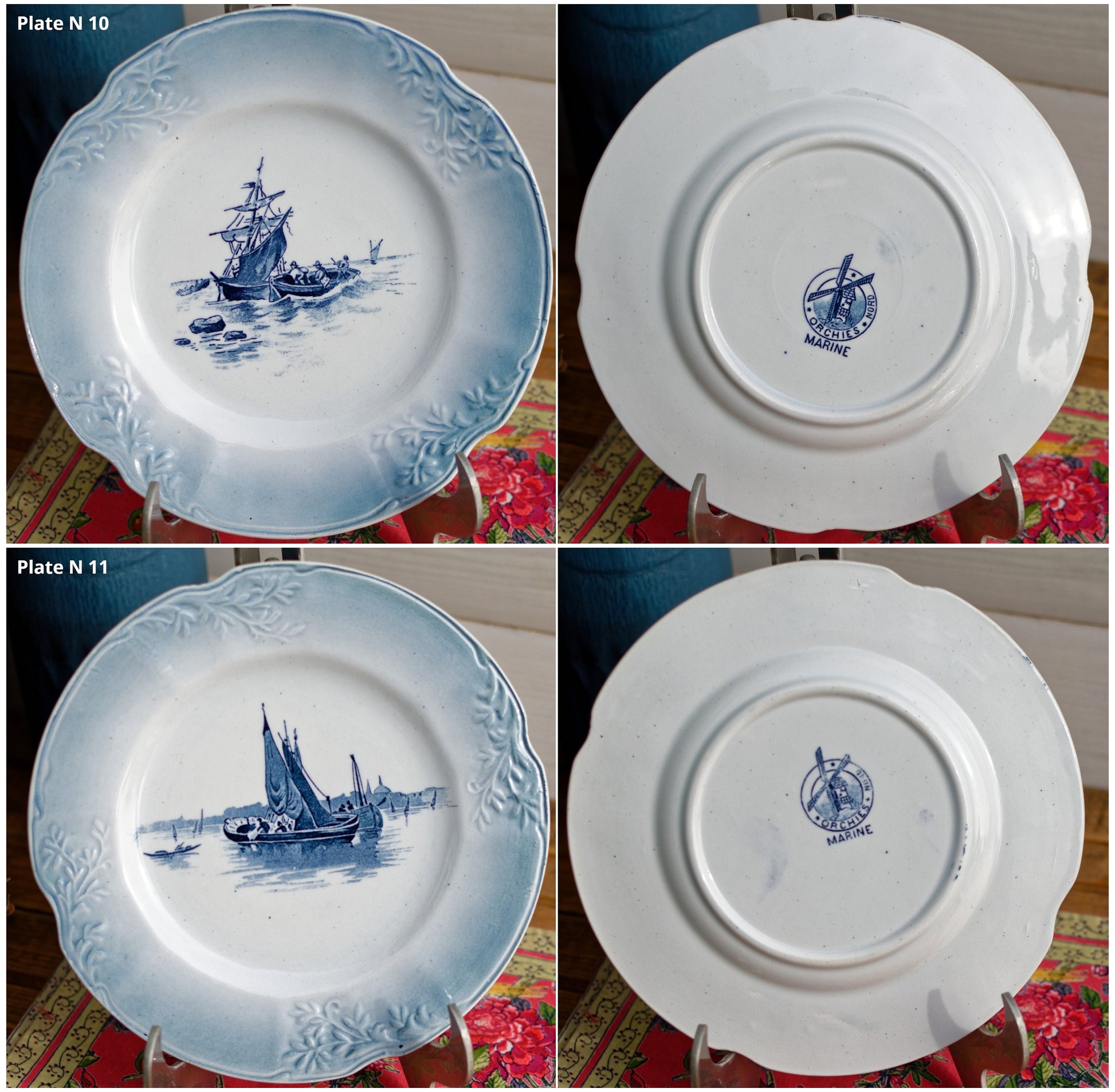 French Ironstone Blue Transferware Plate Marine Nautical Orchies Nord France Terre de Fer