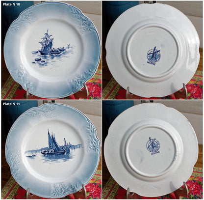 French Ironstone Blue Transferware Plate Marine Nautical Orchies Nord France Terre de Fer