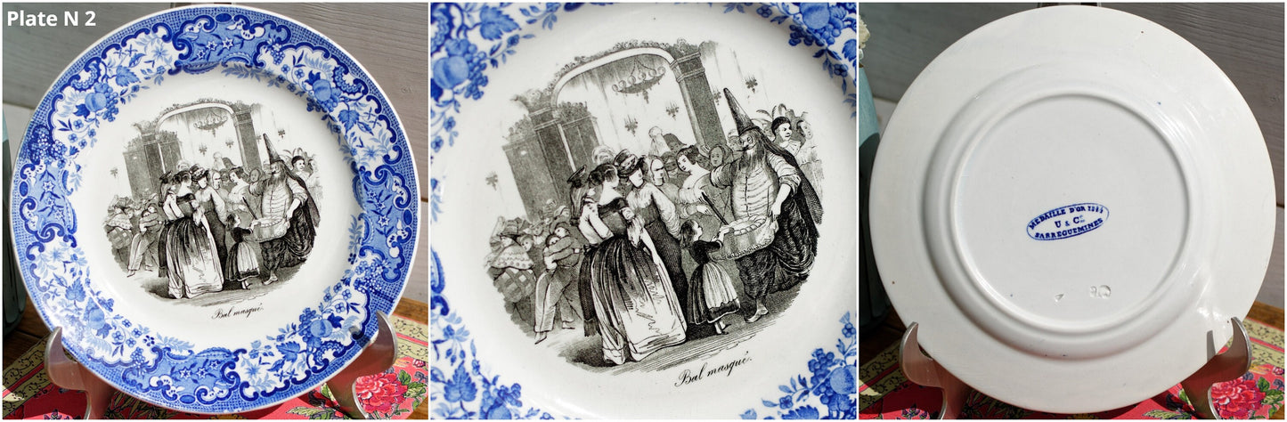 French Ironstone Talking Plate Medaille D'or 1844 Sarreguemines U&C Terre de Fer