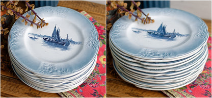 French Ironstone Blue Transferware Plate Marine Nautical Orchies Nord France Terre de Fer