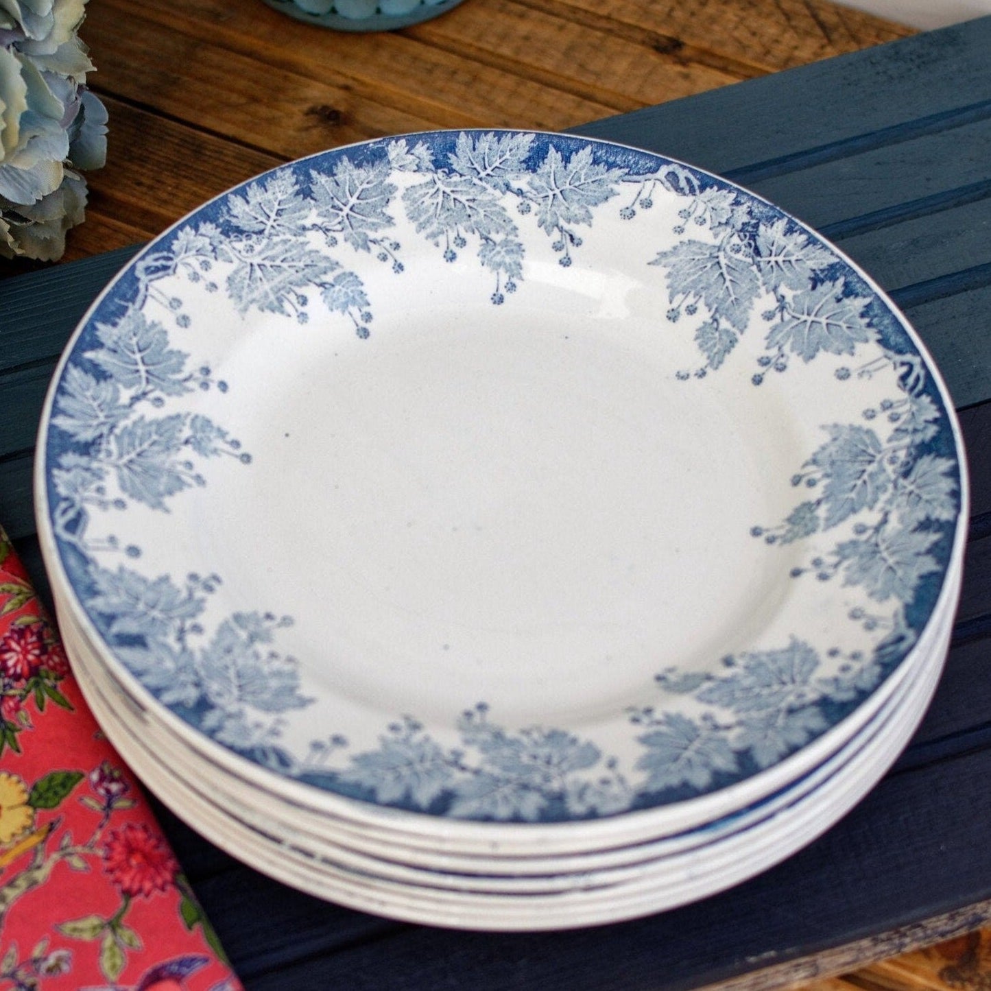 French Ironstone Blue Transferware Plate PLATANE Motif Ste Amand et Hamage Nord France Terre de Fer