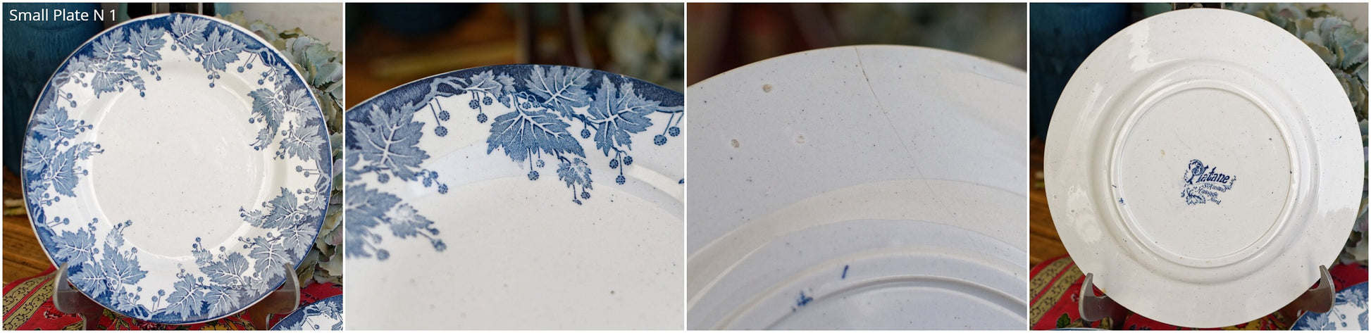 French Ironstone Blue Transferware Plate PLATANE Motif Ste Amand et Hamage Nord France Terre de Fer