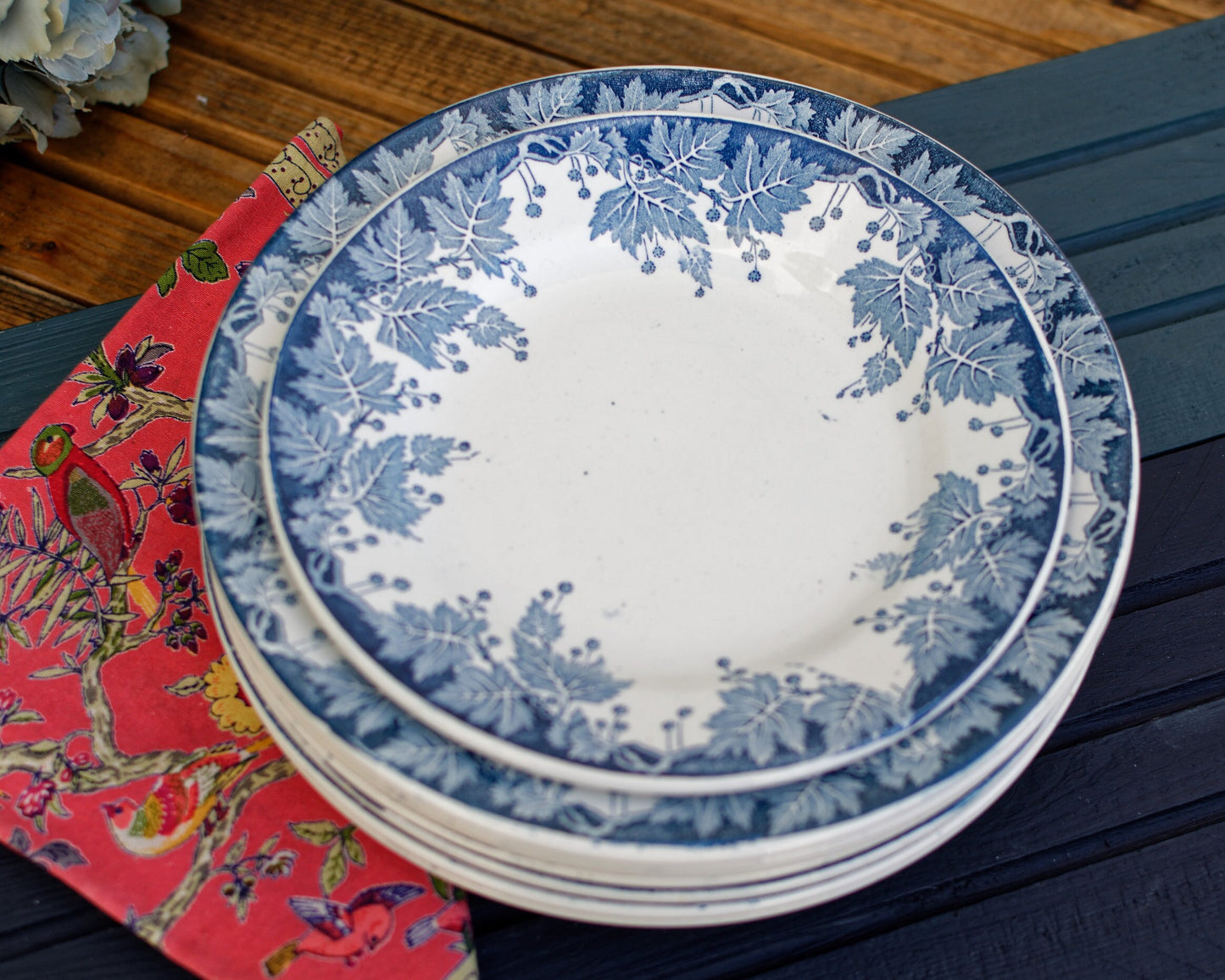 French Ironstone Blue Transferware Plate PLATANE Motif Ste Amand et Hamage Nord France Terre de Fer