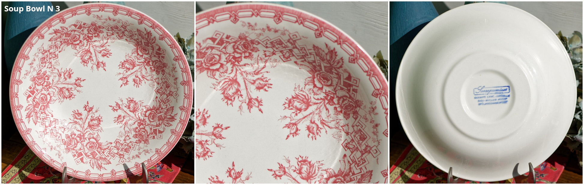 French Ironstone Red Transferware Bowl Sarreguemines Made in France Terre de Fer