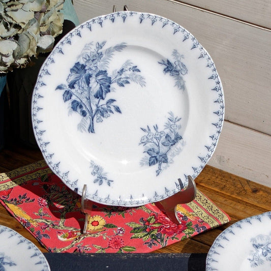 French Ironstone Blue Transferware Salad Plate FLORE Sarreguemines terre de fer