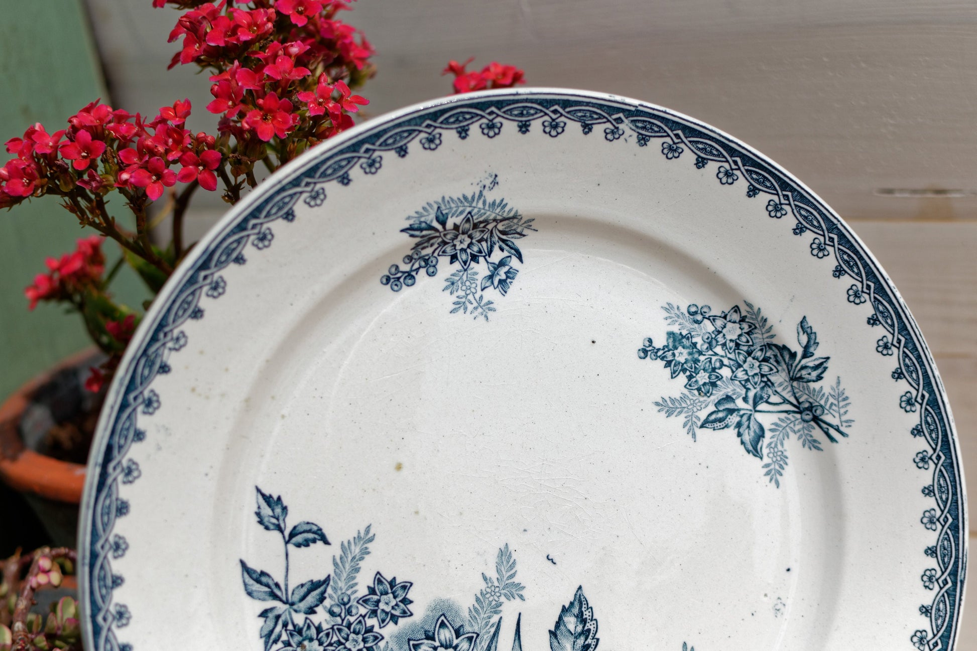 French Ironstone Blue Transferware Plate MARGOT Hen/Coq Ste Amandinoise St Amand Terre de Fer