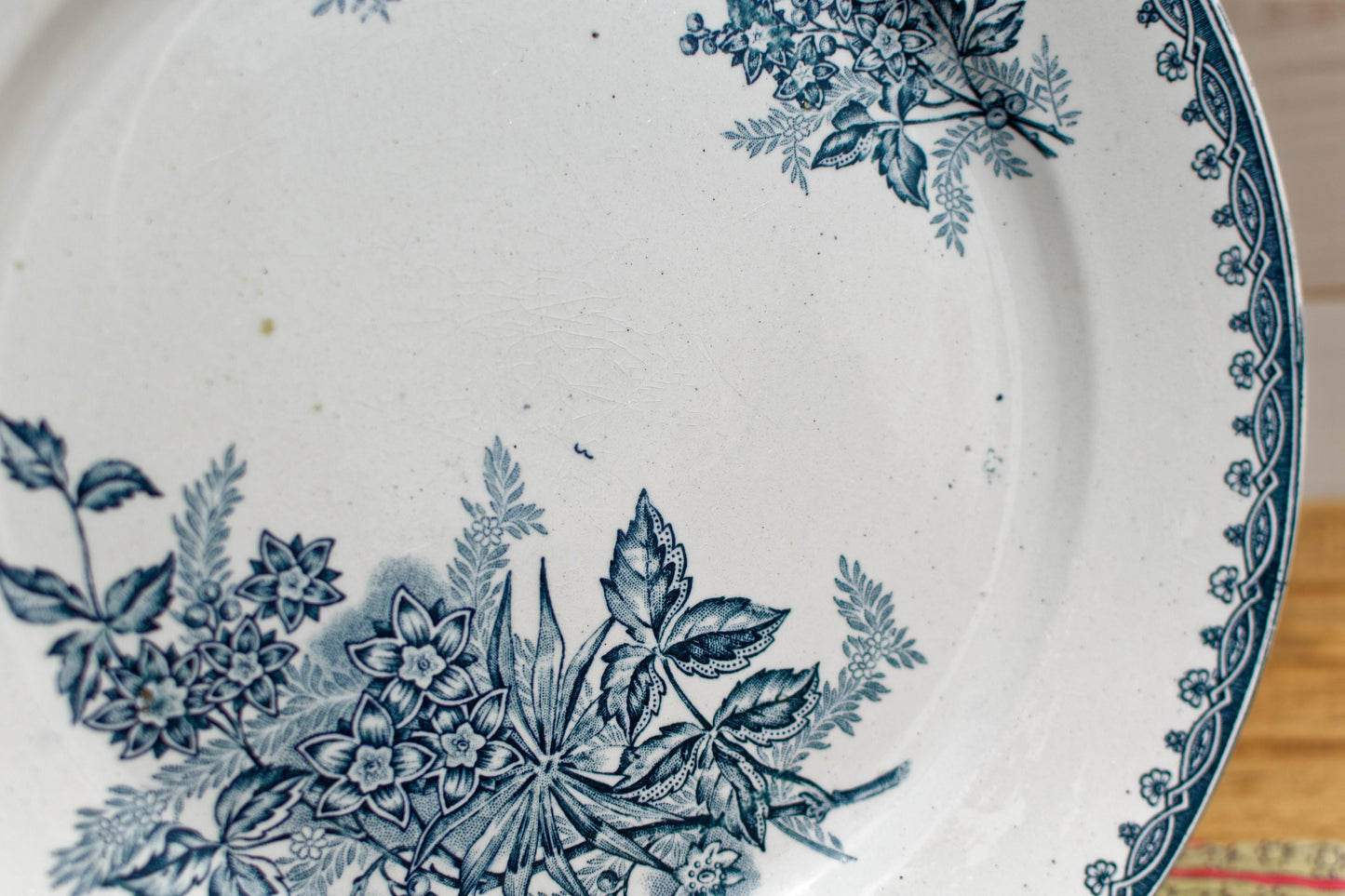 French Ironstone Blue Transferware Plate MARGOT Hen/Coq Ste Amandinoise St Amand Terre de Fer