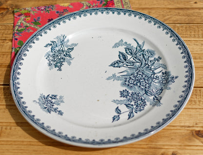 French Ironstone Blue Transferware Plate MARGOT Hen/Coq Ste Amandinoise St Amand Terre de Fer