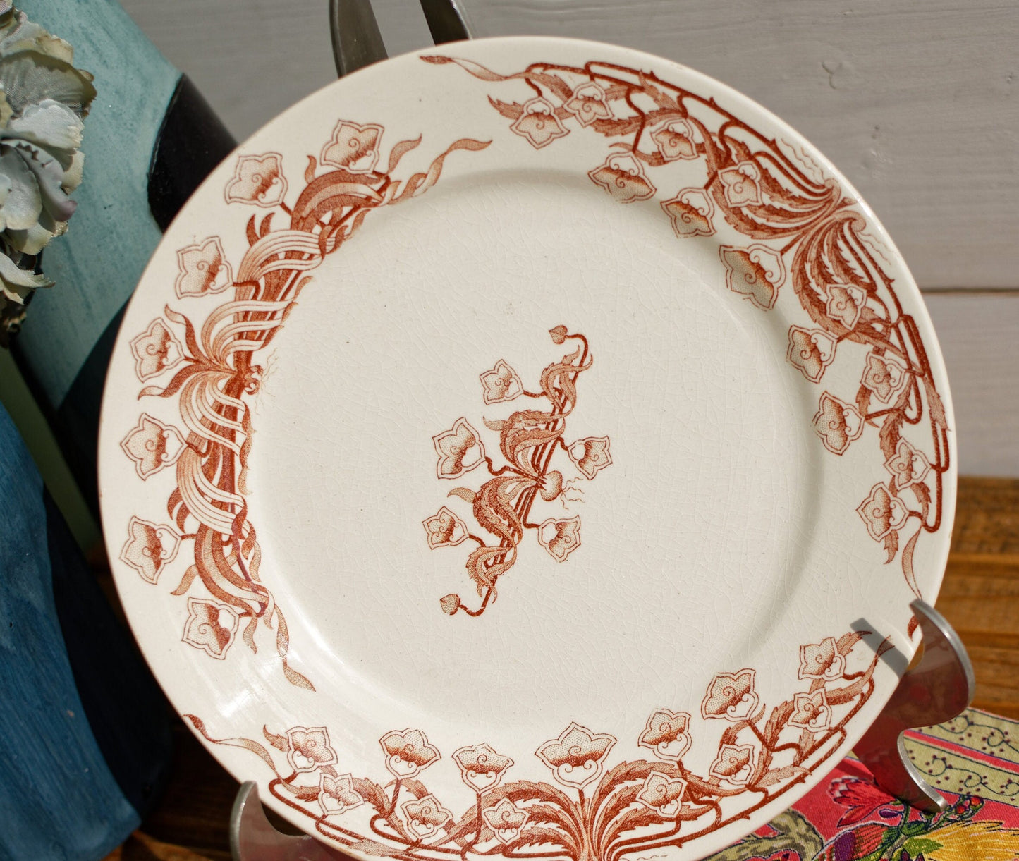 French Ironstone Brown Transferware Salad Plate Jeannette U&C Sarreguemines Terre de Fer