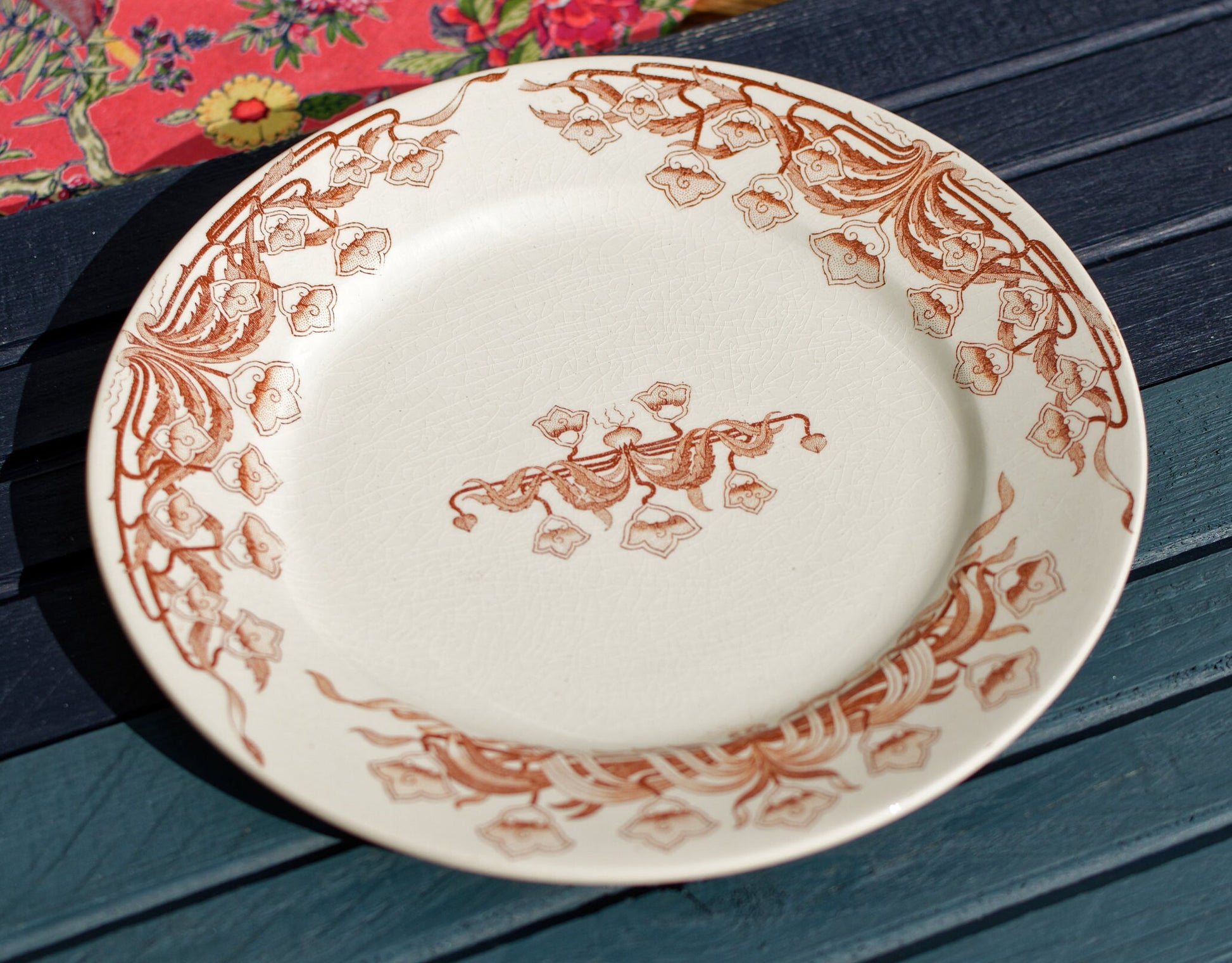 French Ironstone Brown Transferware Salad Plate Jeannette U&C Sarreguemines Terre de Fer