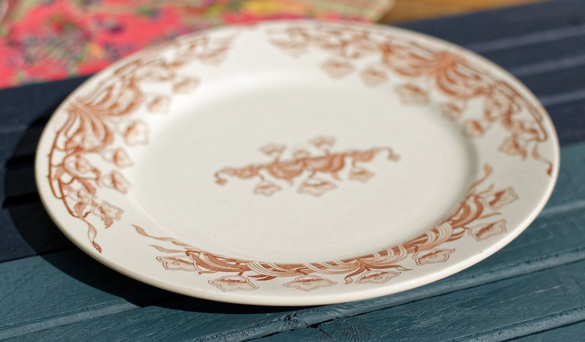 French Ironstone Brown Transferware Salad Plate Jeannette U&C Sarreguemines Terre de Fer