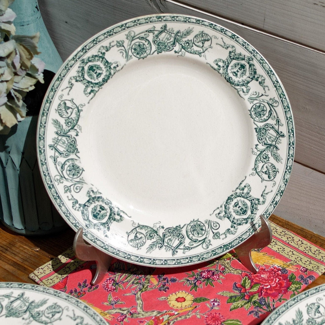 French Ironstone Green Transferware Plate TALMA LONGWY Terre de Fer