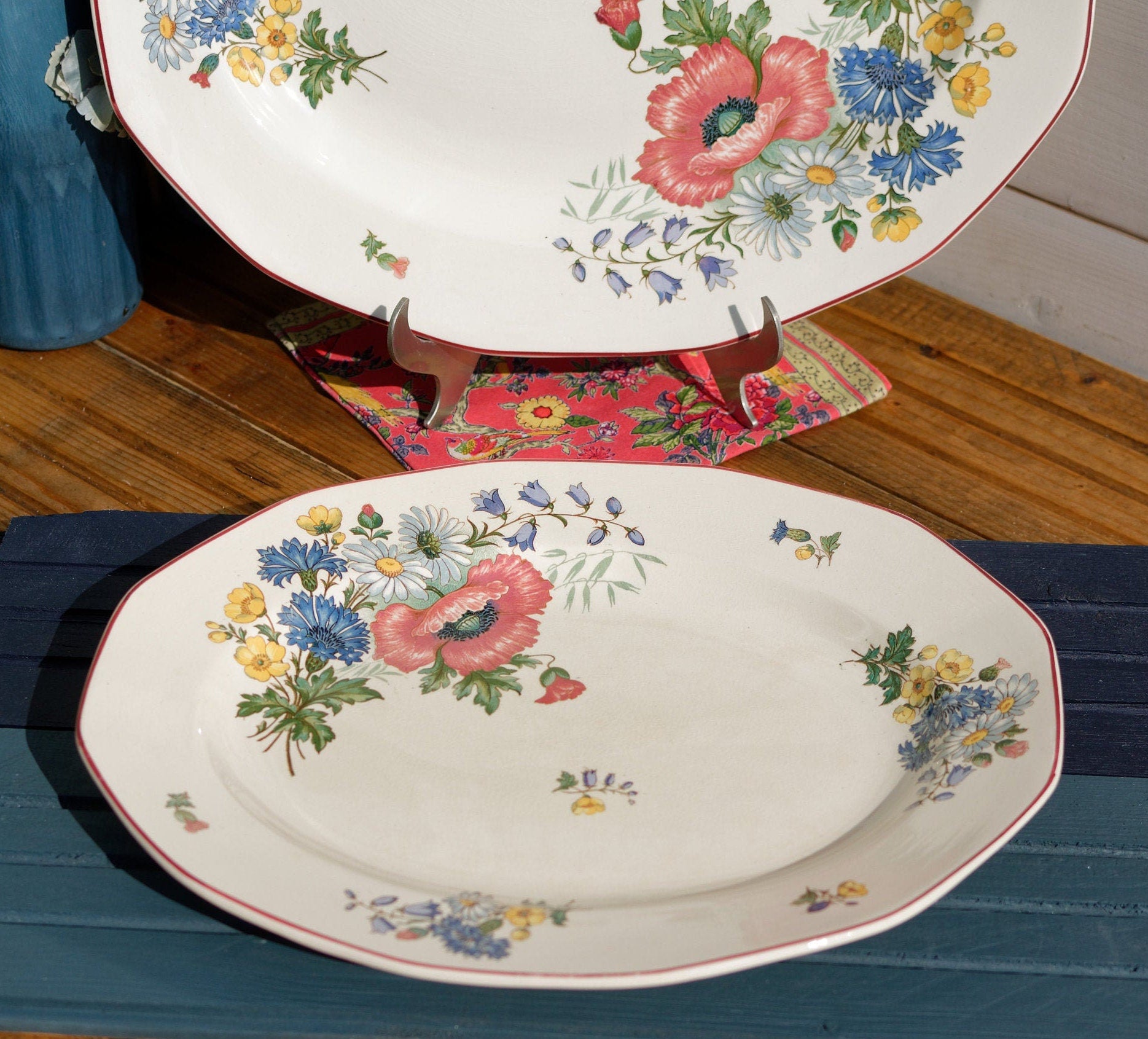 French German Ironstone Serving Plate OLD ABBEY WARE Fleurs Des Champs V & B.M SAAR Basin 1584 Villeroy & Boch