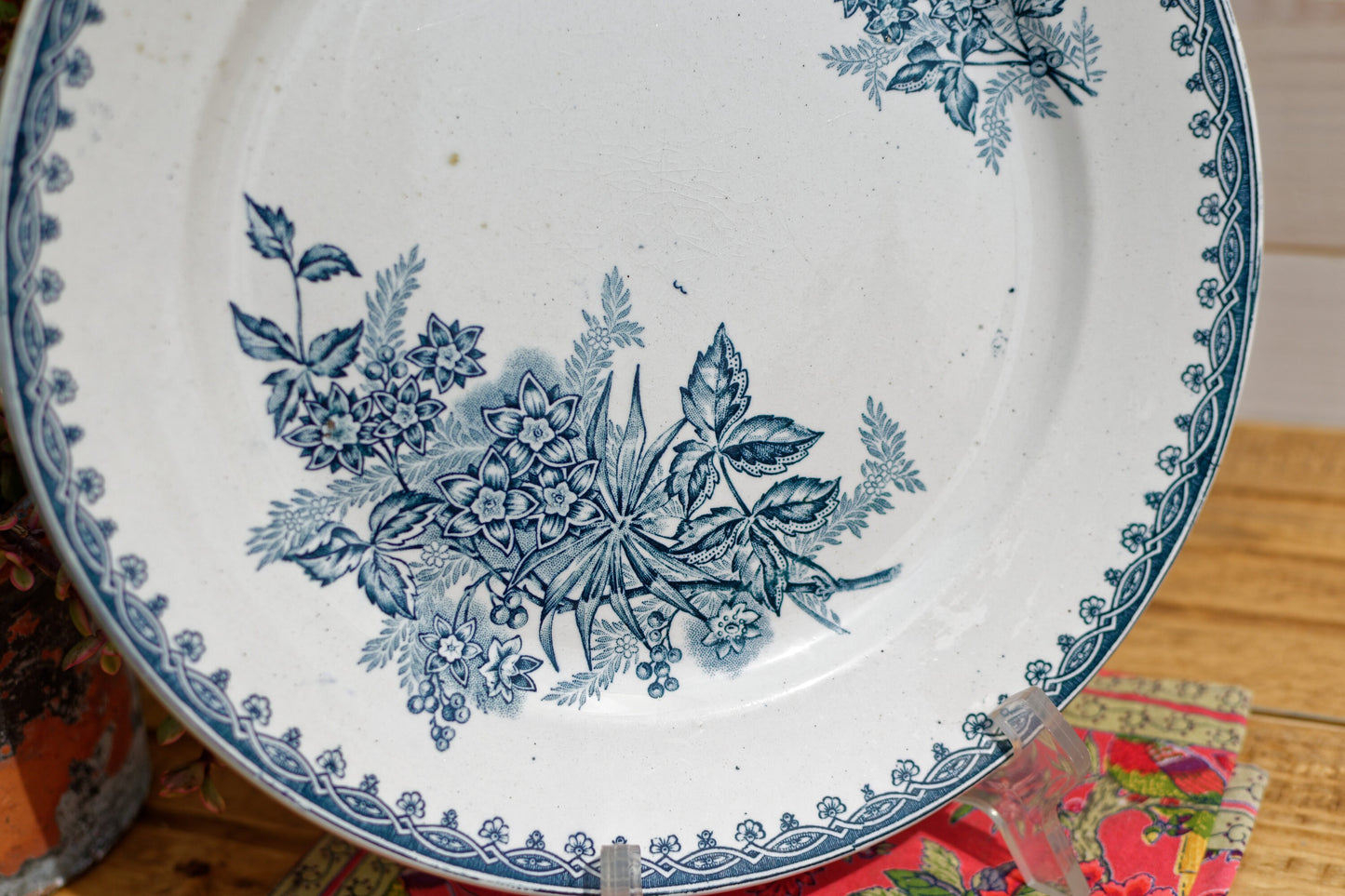 French Ironstone Blue Transferware Plate MARGOT Hen/Coq Ste Amandinoise St Amand Terre de Fer