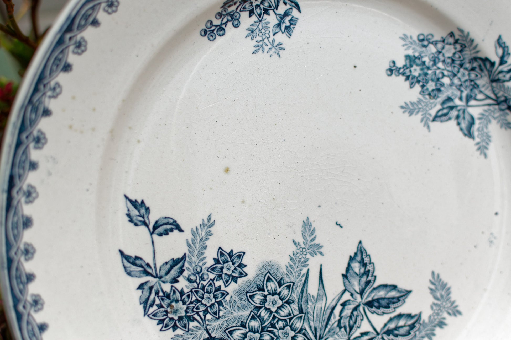 French Ironstone Blue Transferware Plate MARGOT Hen/Coq Ste Amandinoise St Amand Terre de Fer