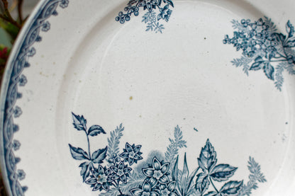 French Ironstone Blue Transferware Plate MARGOT Hen/Coq Ste Amandinoise St Amand Terre de Fer