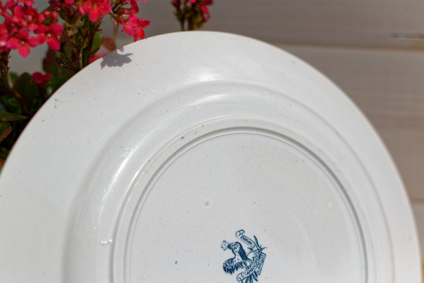 French Ironstone Blue Transferware Plate MARGOT Hen/Coq Ste Amandinoise St Amand Terre de Fer