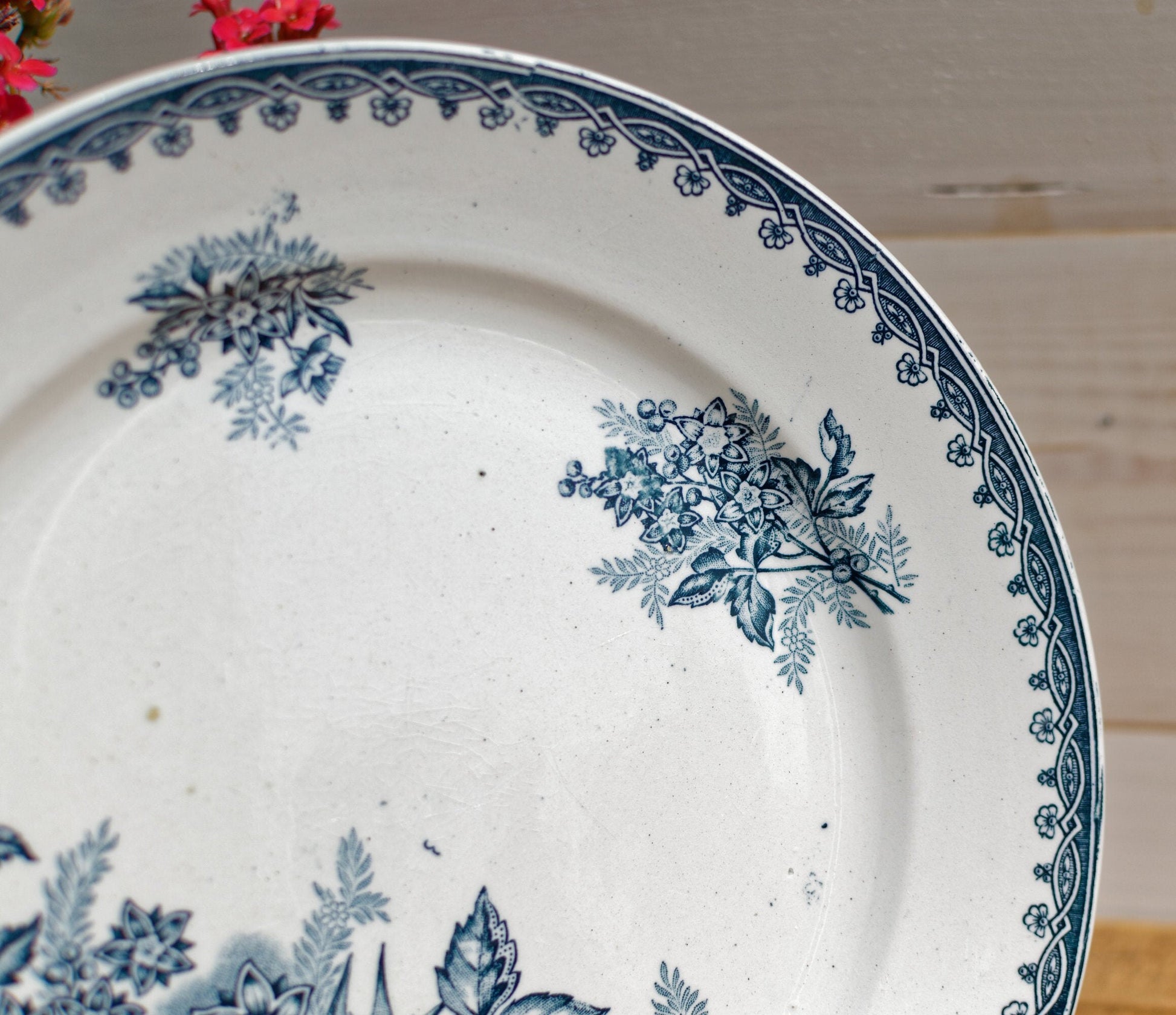 French Ironstone Blue Transferware Plate MARGOT Hen/Coq Ste Amandinoise St Amand Terre de Fer