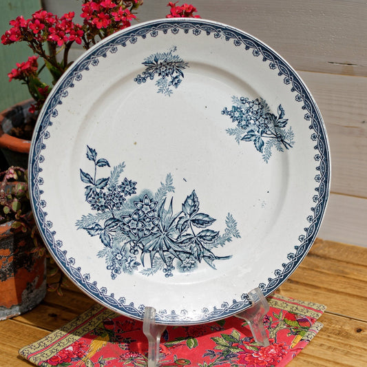 French Ironstone Blue Transferware Plate MARGOT Hen/Coq Ste Amandinoise St Amand Terre de Fer