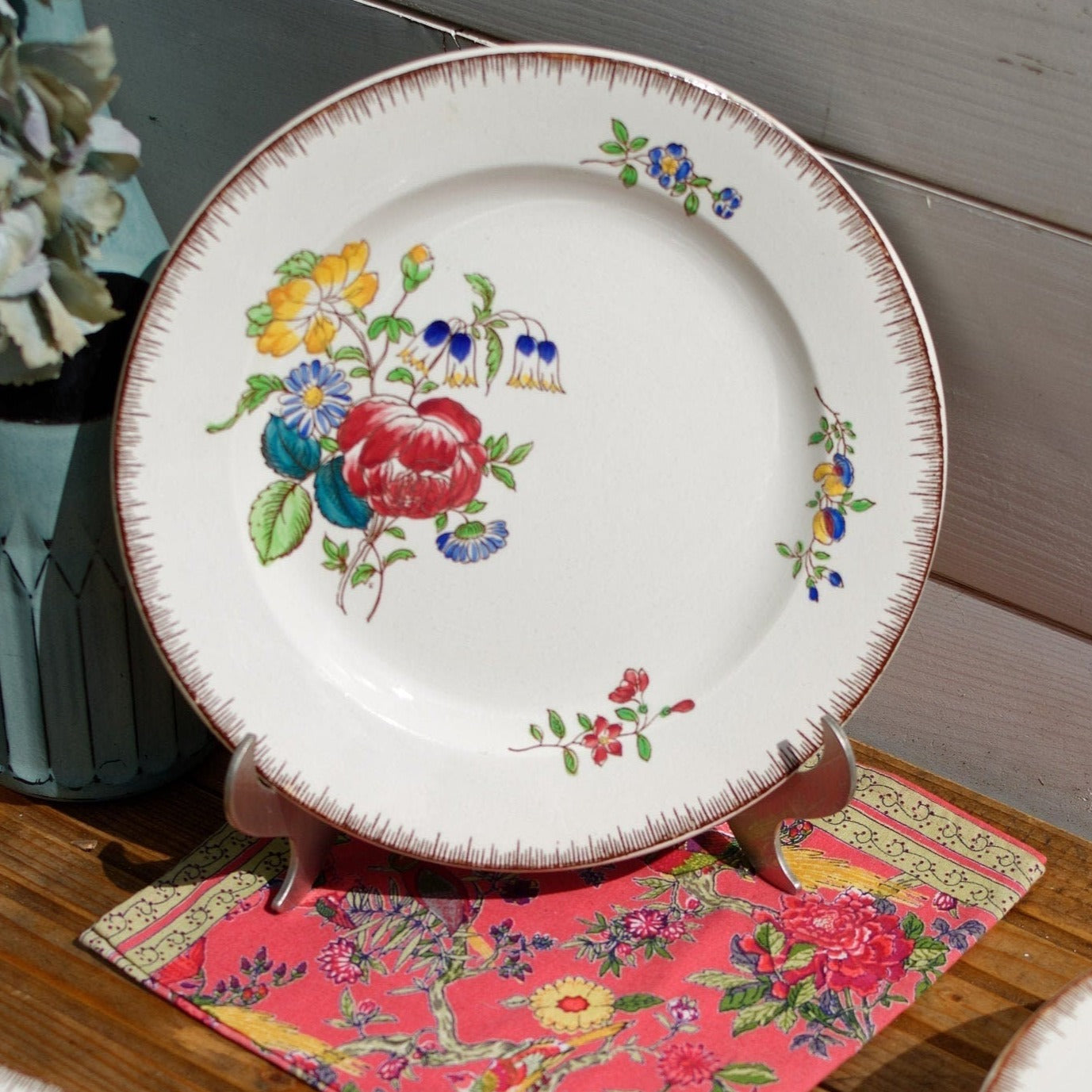 French Ironstone Dinner Plate Joseph Hannong Strasbourg  Faiencerie of Clairefontaine Polychrome