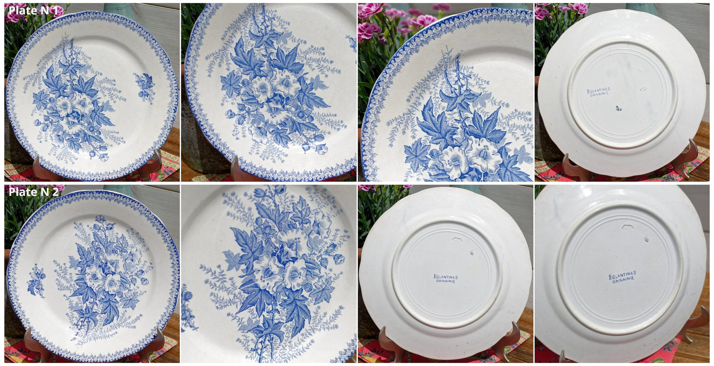 French Ironstone Blue Transferware Plate EGLANTINES ONNAING Terre de Fer