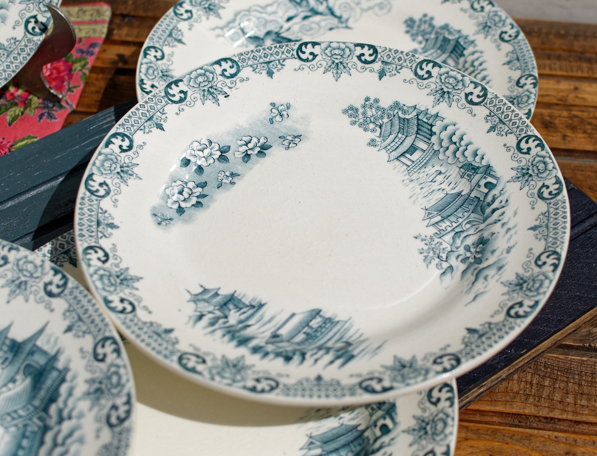 French Antique Ironstone Blue TRANSFERWARE Dinner Plate ~ "SAIGNON" Motif ~ H.Boulenger & Cie Choisy-Le-Roi ~ Terre de fer