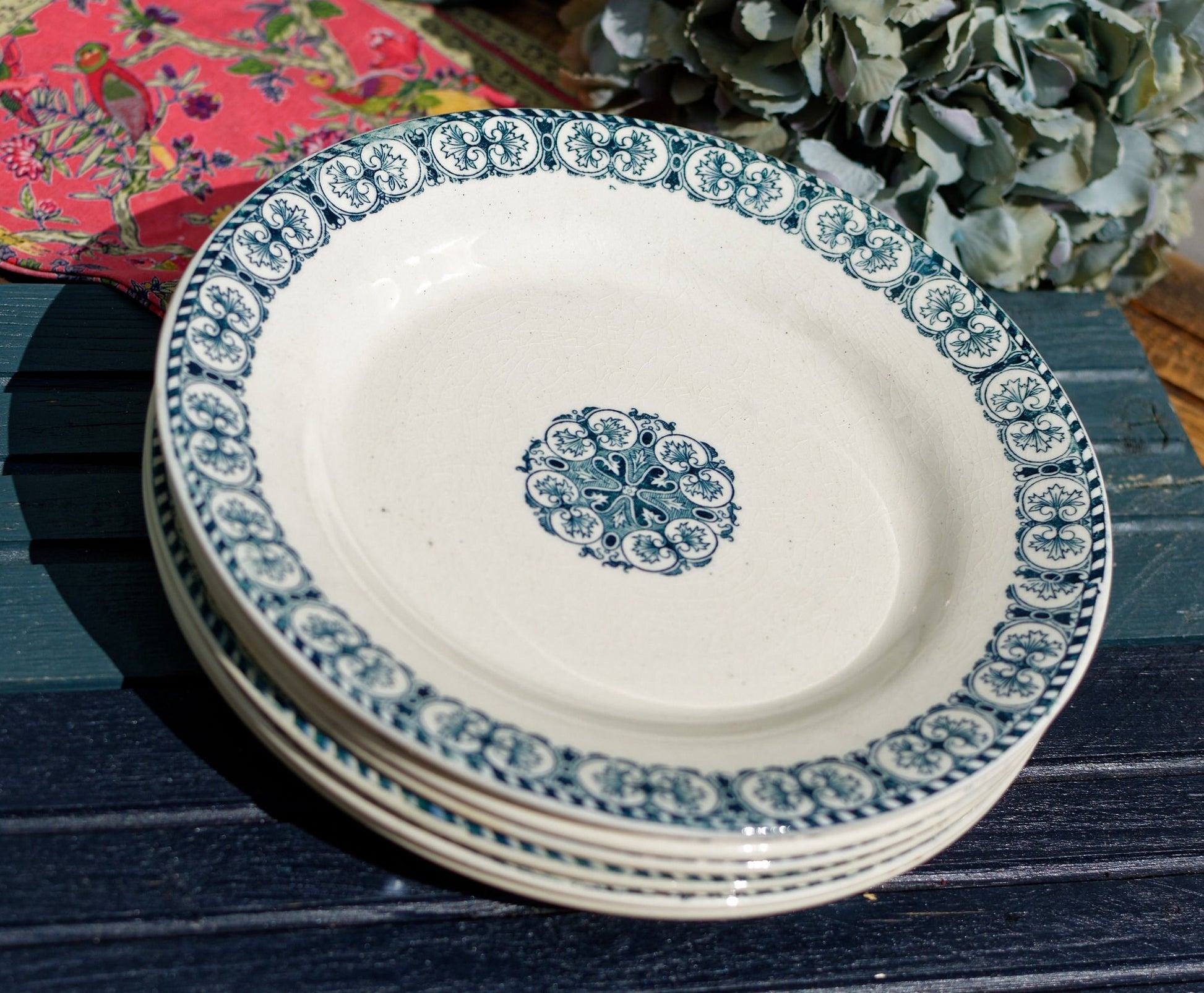 French Ironstone Blue Transferware Plate Terre de Fer Offert par les Magasins de la ville de Strasbourg 53-55 Avenue D’Italie 53-55 PARIS