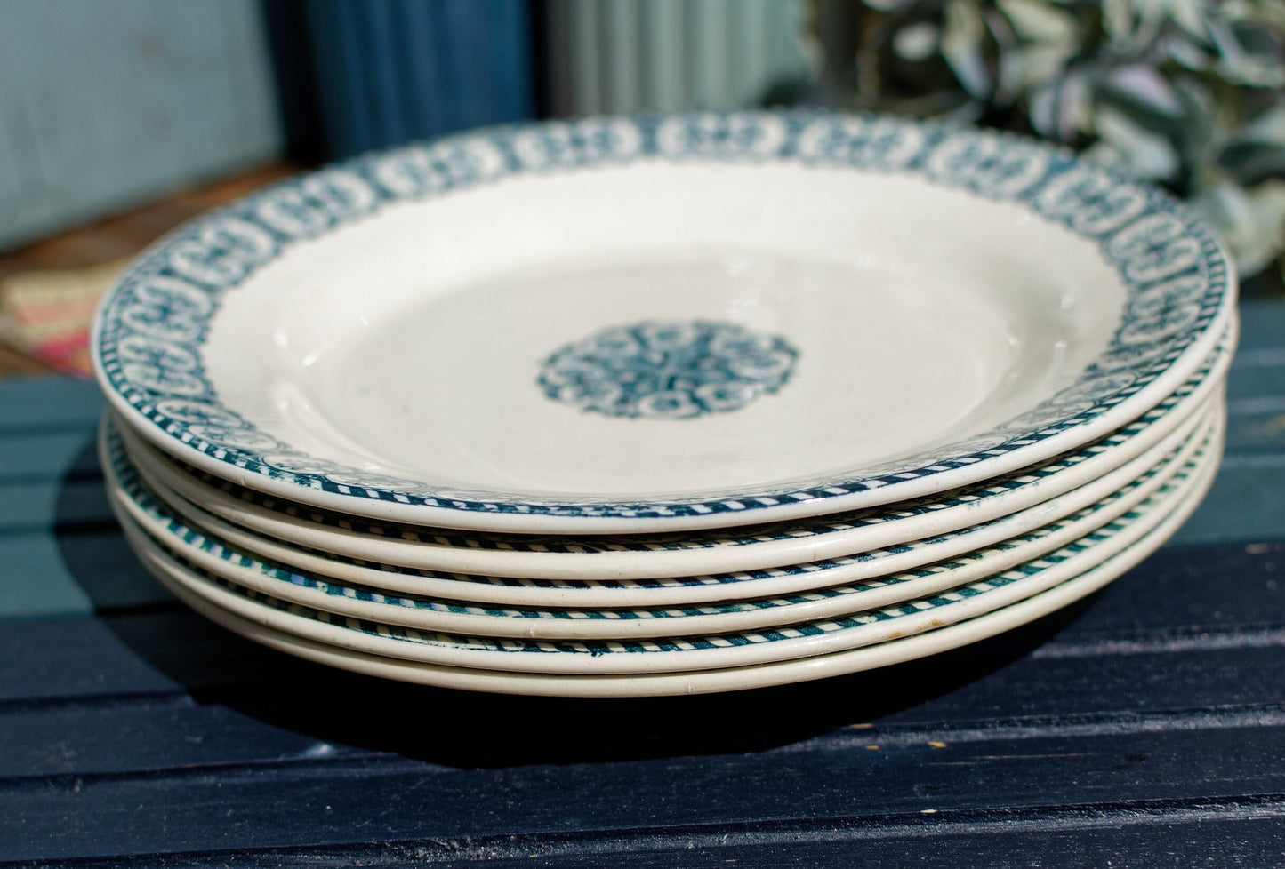 French Ironstone Blue Transferware Plate Terre de Fer Offert par les Magasins de la ville de Strasbourg 53-55 Avenue D’Italie 53-55 PARIS